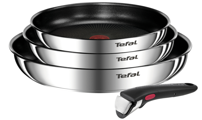 Tefal Ingenio Emotion, Sartenes de 22/24/28 cm + Mango extraíble, Acero inoxidable 18/10, Revestimiento antiadherente, Apilable, Inducción