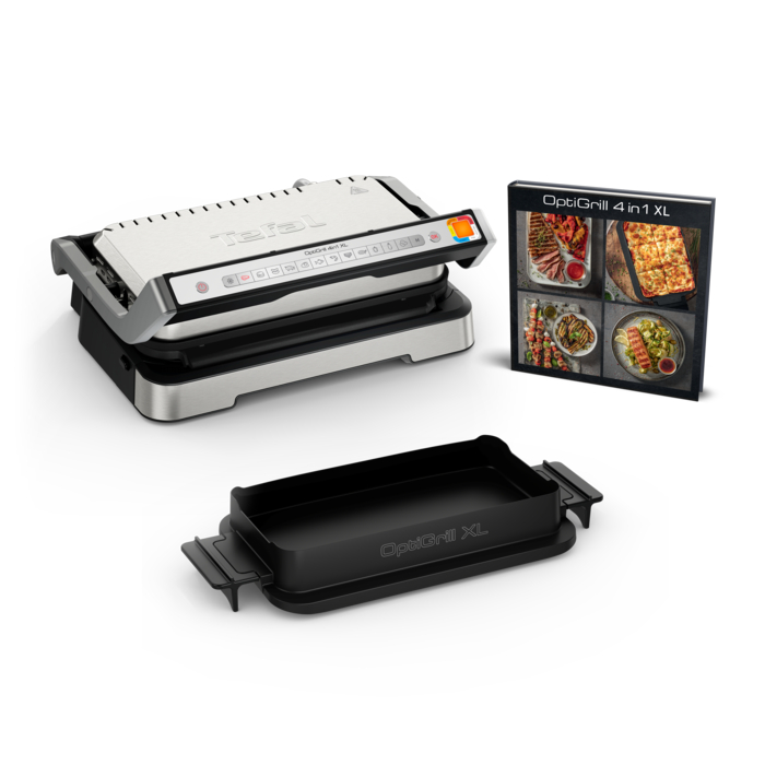 Tefal Optigrill 4 en 1 XL, Parrilla inteligente, Capacidad XL, Sin supervisión, Bandeja de horneado, Inox