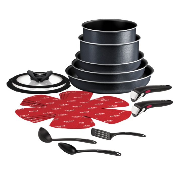 Tefal Ingenio So'Light, Set de 16 piezas, Ollas y Sartenes, Mangos extraíbles, Tecnología Light Tech, Revestimiento Antiadherente de Titanio