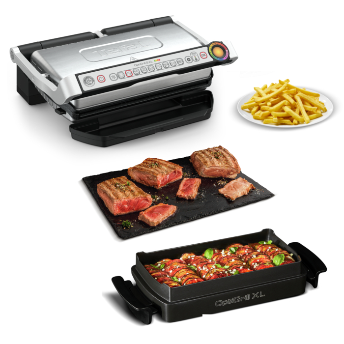 Tefal Optigrill + XL,  Parrilla inteligente, 9 programas automáticos, Bandeja de horneado, Superficie de Cocción 40x20 cm