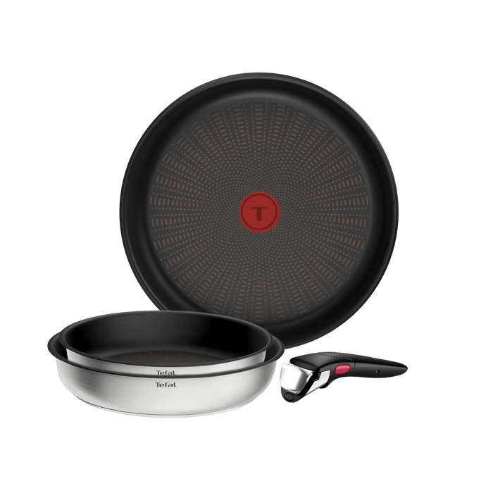 Tefal Ingenio Emotion+, Set de 4 Piezas, Acero inoxidable premium, Revestimiento antiadherente, Mango extraíble, Apilable, Apta con inducción