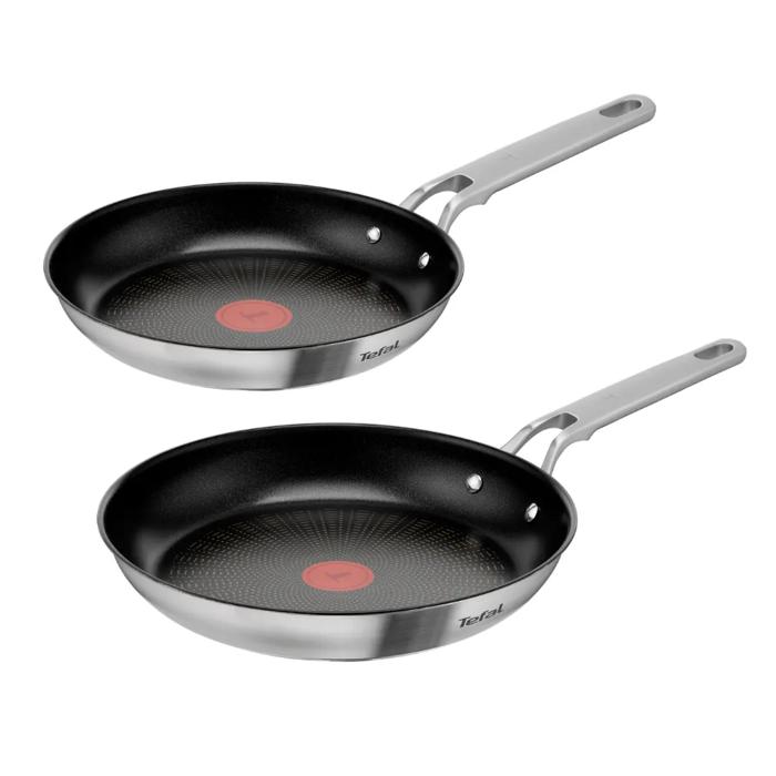 Tefal Extreme, Set de 2 sartenes 24/28 cm, Acero inoxidable premium, Revestimiento antiadherente, Thermo-Signal, Compatible con inducción
