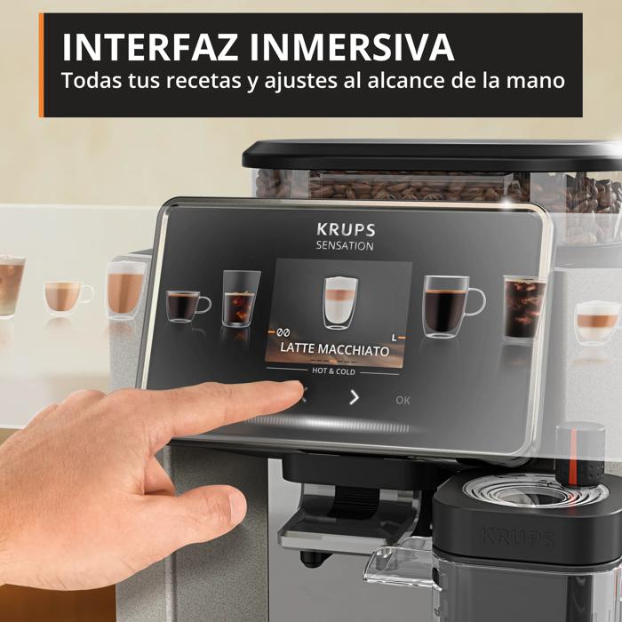 Sensation Elite Hot&Cold, Cafetera Superautomática, 24 Recetas, Jarra de Leche, Milk Maestro, Cold Brew Aroma, Silver