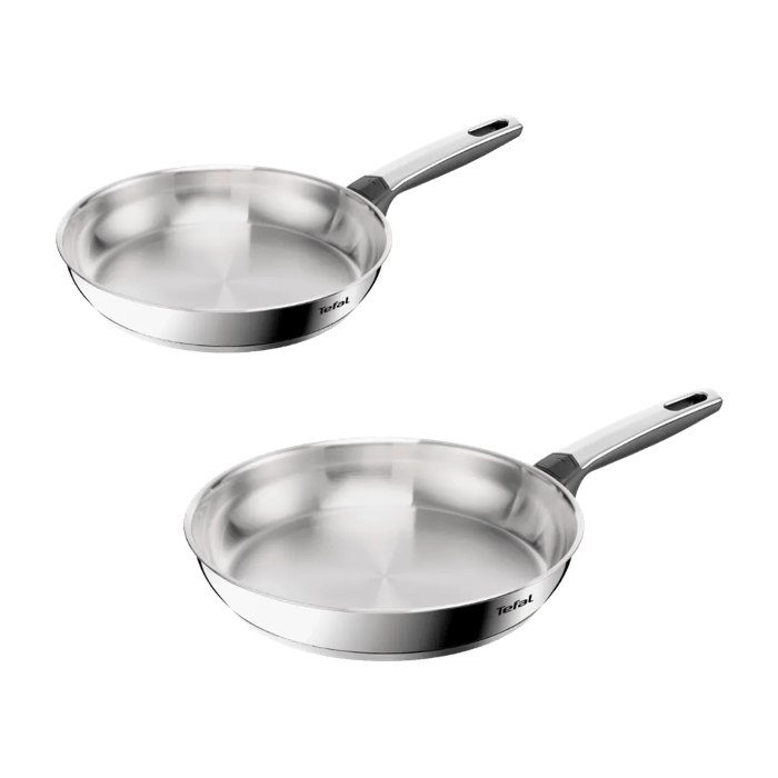 Tefal Emotion+ Set 2 Sartenes 24/28 cm, Acero inoxidable premium, Sin revestimiento, Garantía de 10 años, Apta para inducción