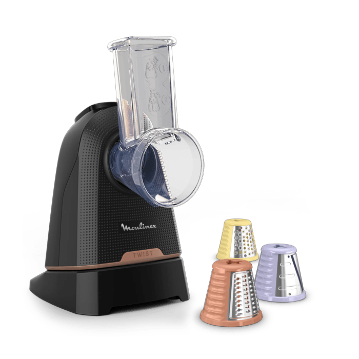 Moulinex Fresh Express Twist, Rallador, Servicio Directo, 3 Funciones, Accesorios aptos para lavavajillas, Diseño ultracompacto, Negro