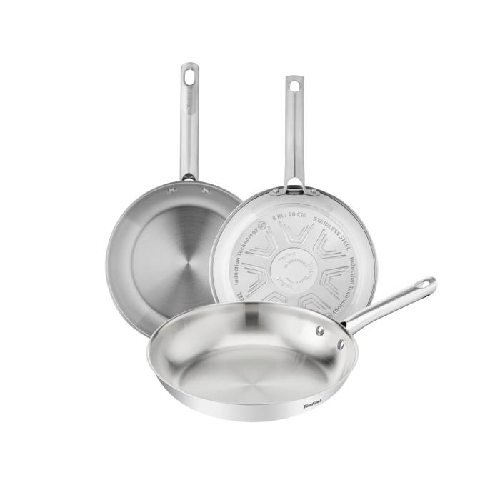 Tefal Duetto On, Set de 3 piezas, Sartenes 20/24/28 cm, Acero Inoxidable, Mango Fijo