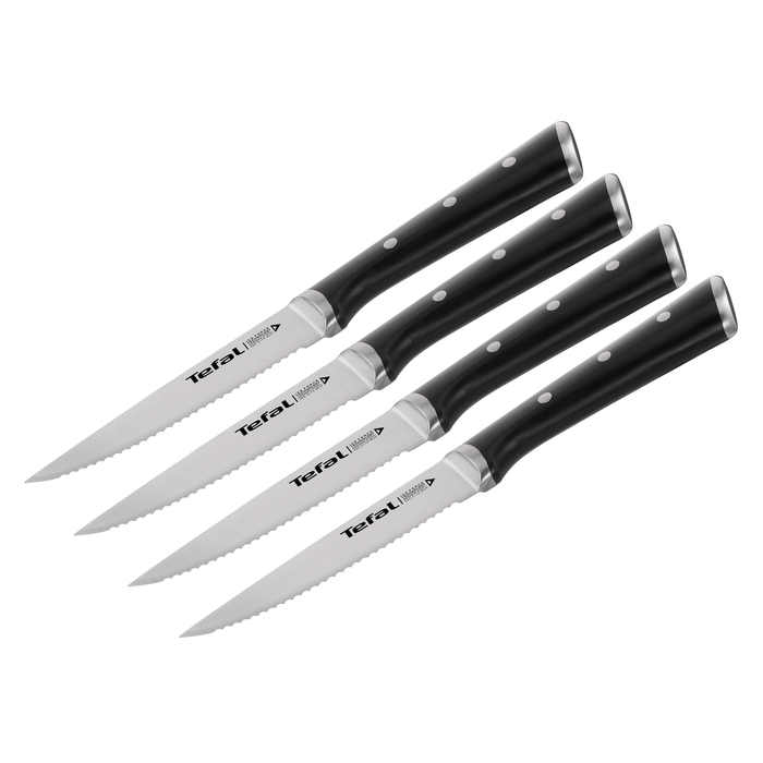 Tefal Ice Force, Set 4 cuchillos de carne, 11 cm, Tecnología enfriado, Acero Inoxidable, Rendimiento duradero