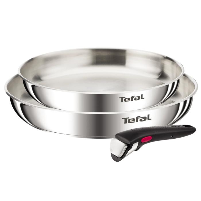 Tefal Ingenio Emotion, Set de 2 piezas, Sartenes 24/28 cm, Mango Extraíble, Acero inoxidable, Sin Revestimiento, Apilable, Inducción