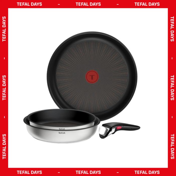 Tefal Ingenio Emotion+ Set de 4 Piezas Acero inoxidable premium Revestimiento antiadherente Mango extraíble Apilable Apta con inducción