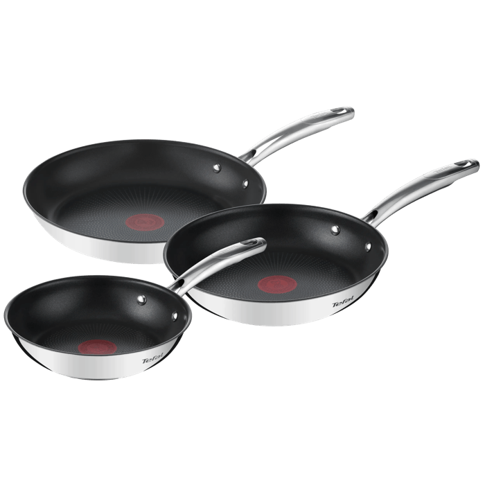 Tefal Duetto +, Set 3 Sartenes 20/24/28 cm, Mango Fijo, Acero Inoxidable, Inducción
