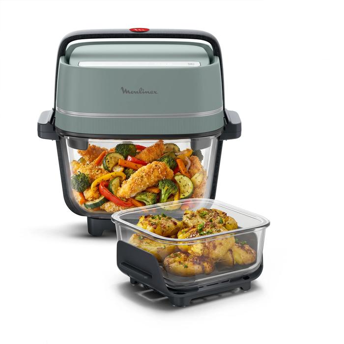 Freidora de aire - Moulinex Crisp & Go, Apilable y portátil, 2 cestas, 1.4L, 3.8L, 4 modos cocción, 1700 W, Ajuste manual temperatura, Verde – imagen 4
