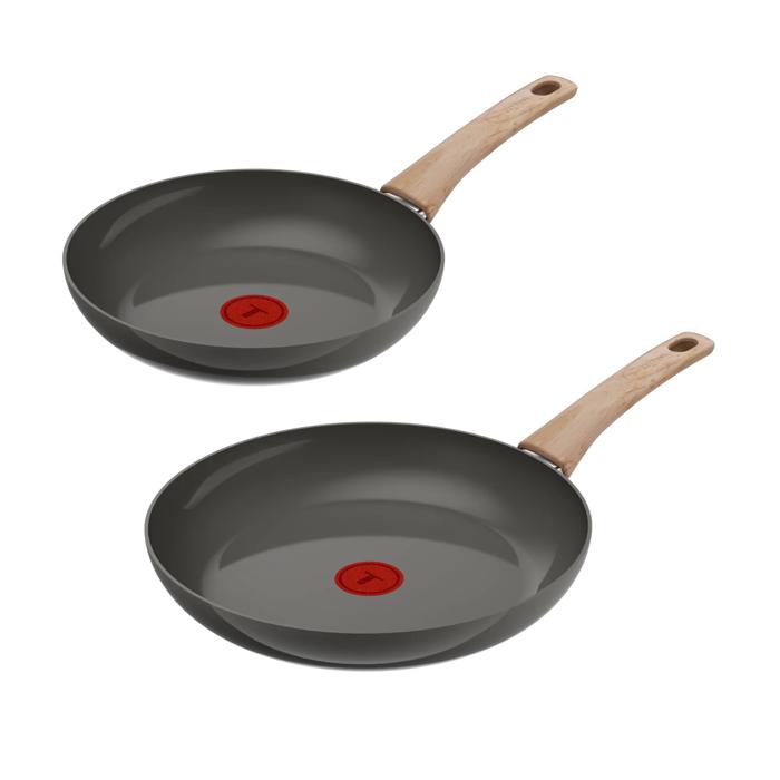 Tefal Renew, Set de 2 sartenes 24/28 cm, Revestimiento cerámico antiadherente, Cuerpo de aluminio 100% reciclado, Thermo-Signal, Compatible con inducción