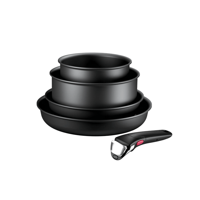Tefal Ingenio Jordi Cruz, Set de 5 piezas, Sartenes 22/26 cm + Cazos 16/ 20 cm + Mango extraíble, Apilables, Inducción