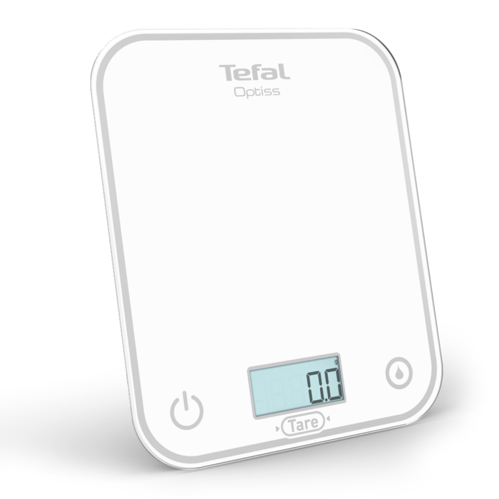 Tefal Optiss, Báscula Electrónica de Cocina, Pantalla Retroiluminada de Fácil Lectura, Antirrayaduras, 5 kg de Capacidad, Pilas Incluidas, Blanco