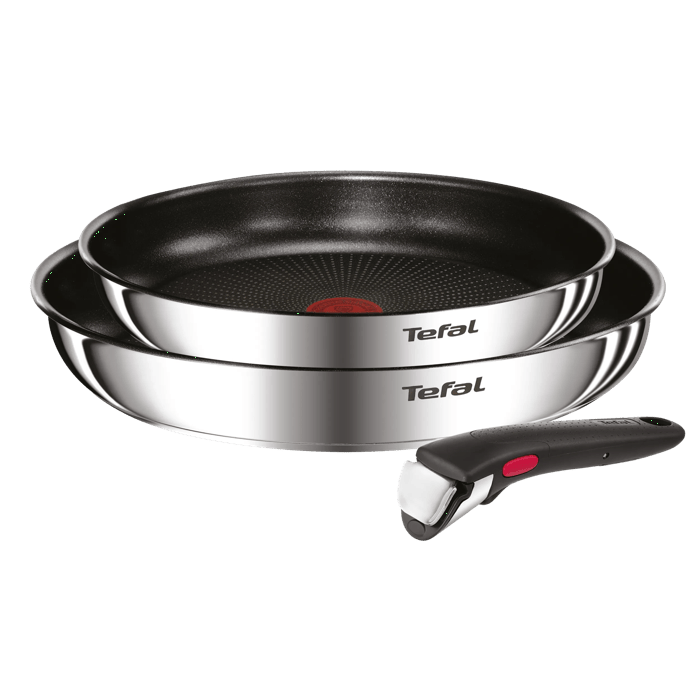 Tefal Ingenio Emotion, Sartenes 22/26 cm + Mango extraíble, Acero inoxidable 18/10, Revestimiento antiadherente, Apilable, Inducción