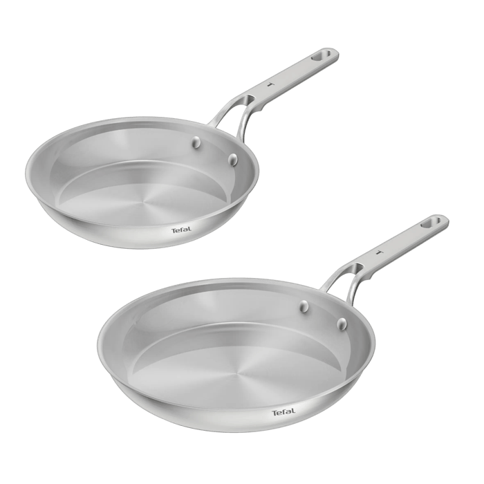 Tefal Extreme Set de 2 sartenes 24/28 cm,  Acero inoxidable premium, Sin revestimiento, Garantía 10 años, Compatible con inducción