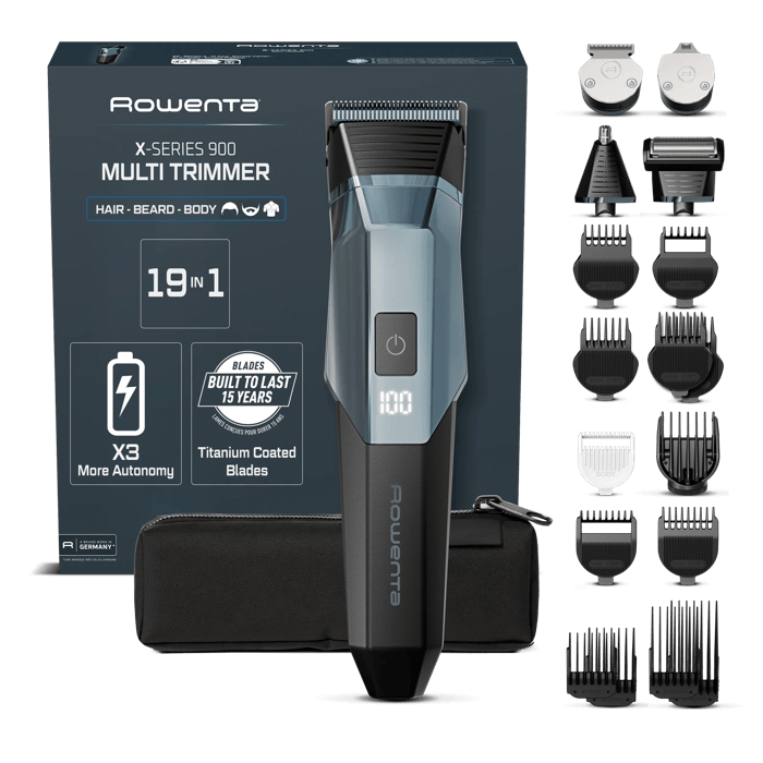 Rowenta X-Series 900 de Rowenta, Recortadora todo en uno para hombre, Cuchillas con Revestimiento de Titanio, 360 min, 19 accesorios