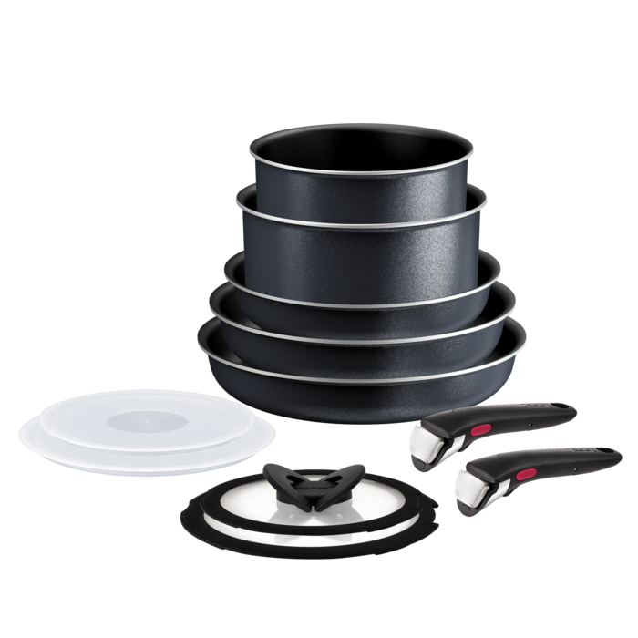 Tefal Ingenio So'Light, Set de 11 piezas, Cazos y sartenes, Mangos Extraíbles, Tapas Herméticas, Tecnología Light Tech, Revestimiento Antiadherente de Titanio