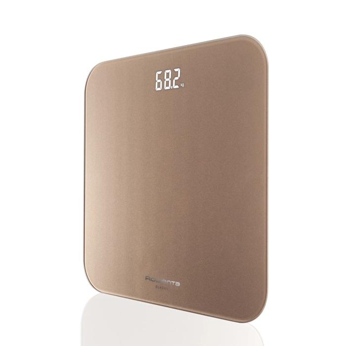 Rowenta Classic de Rowenta, Báscula de baño, Pantalla invisible de fácil lectura, 180 kg de capacidad, Dorada