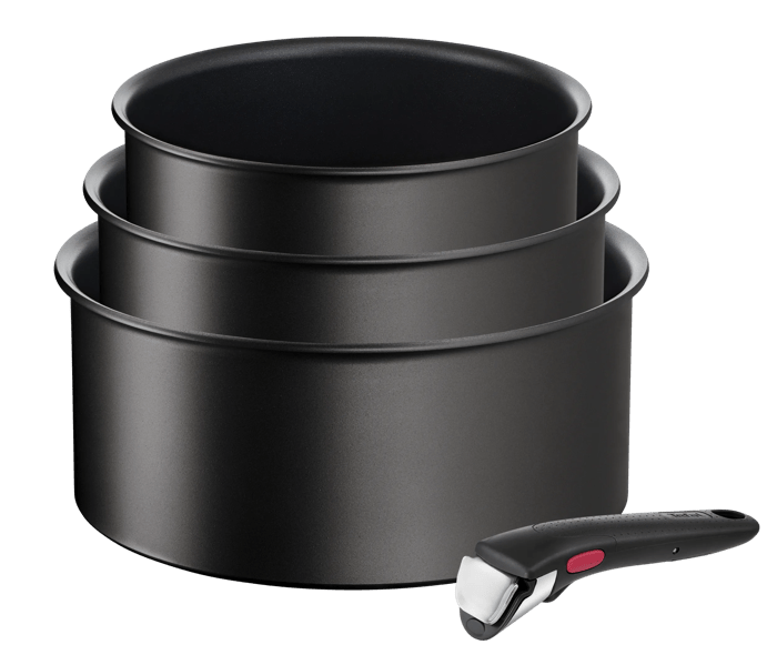 Tefal Ingenio Eco Resist, Set Cazos 16/18/20 cm + Mango extraíble, Antirrayaduras, Aluminio, Inducción