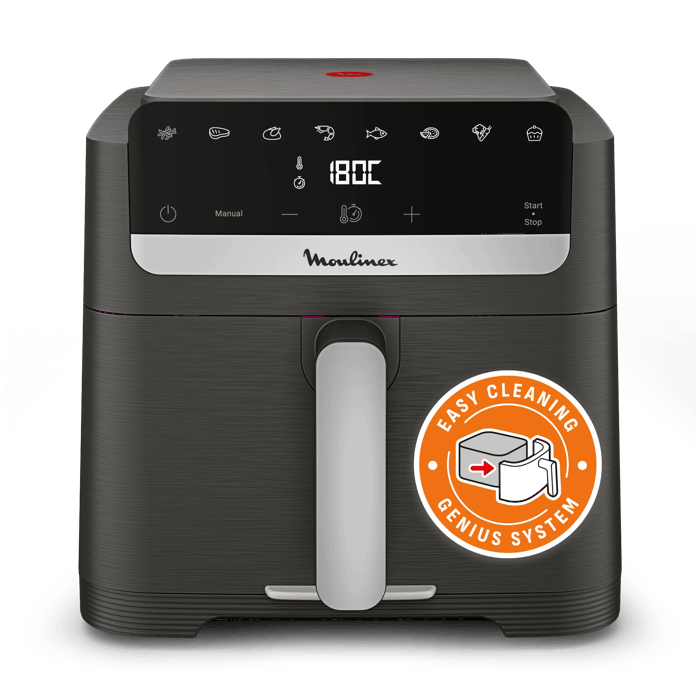 Moulinex Easy Fry Mega, Freidora de aire, Capacidad 7,5 L, 8 programas, Diseño compacto, Sistema Genius, Gris Oscuro