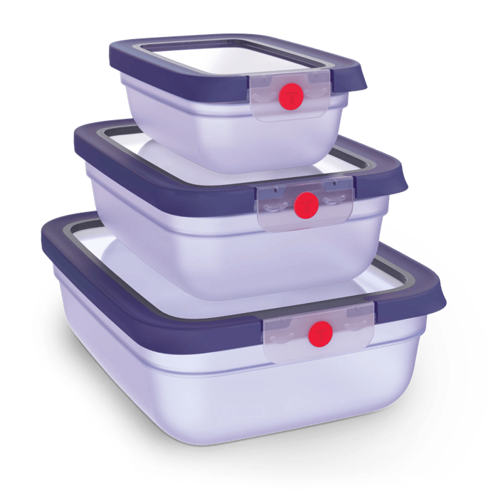 Tefal TEFAL oneClick, Set de 3 piezas, Herméticos, Sistema One-Click, Violeta, x3 (0,50 L / 17,6 FLOZ, 1,20 L / 42,2 FLOZ, 2,30 L / 81,0 FLOZ)