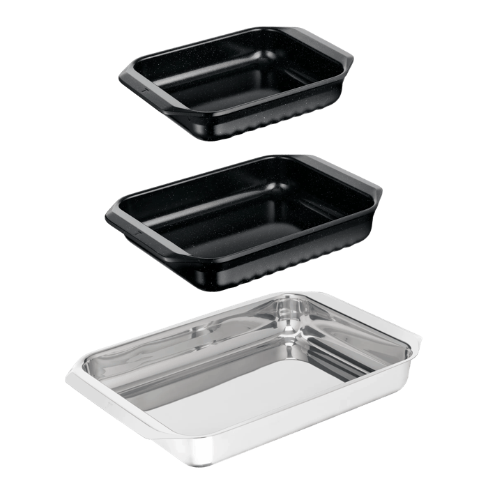 Tefal Excellence Ceramic, Bandejas de 32/37/42cm, Durabilidad Extra-Life, Capa de cerámica interior, Acero inoxidable, Negras e Inox