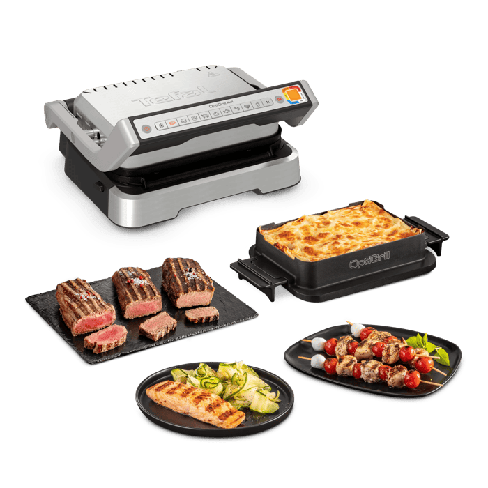 Електрически интелигентен контакт грил 4 в 1 Tefal Optigrill 4in1 - С плочи, 2 тави и книга с рецепти — GC774D30