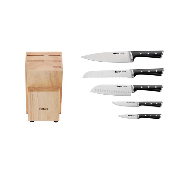 Tefal Ice Force, Set de 5 cuchillos + Soporte de madera
