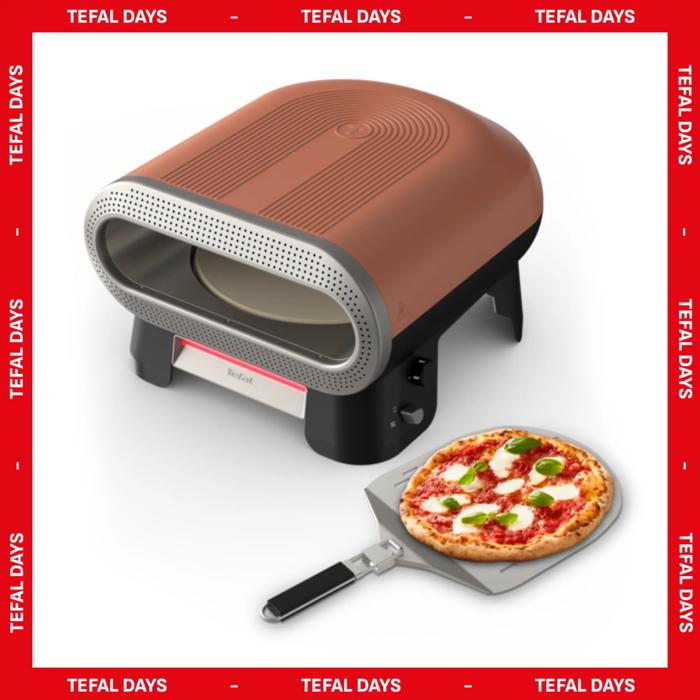 Tefal Pizza Pronto Horno para pizza eléctrico Pizza artesana en casa Piedra giratoria automática 4 niveles de temperatura manual Pala incluida Doble resistencia 400º Aviso LED precalentamiento