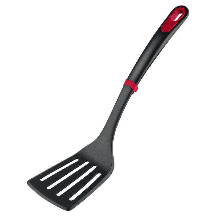 Tefal Ingenio+ Espátula ranurada, Robusta, Resistente al calor hasta 230°C, Apta para lavavajillas, Resistente a las manchas, Rojo y negro