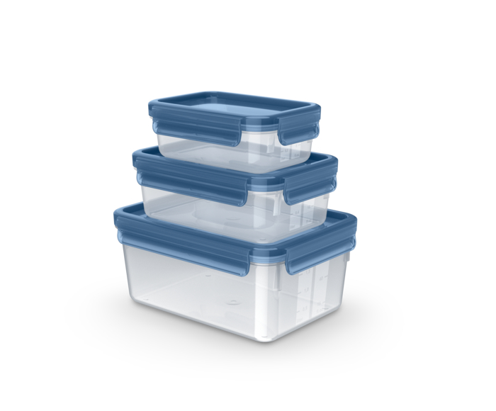 Tefal Masterseal Eco, Set herméticos, 0.55L, 1L, 2.2 L, Higiénico, Materiales sostenibles, Azul