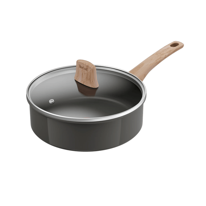 Tefal Renew, Sartén guisera 24 cm + tapa de cristal, Revestimiento cerámico antiadherente, Cuerpo de aluminio 100% reciclado, Thermo-Signal, Compatible con inducción
