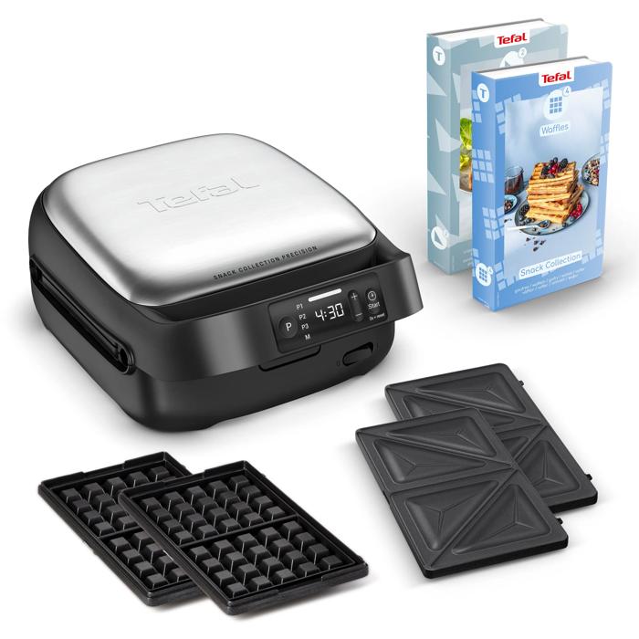 Tefal Snack Collection Precision, Máquina para snacks, Sets de sándwiches y gofres, Revestimiento cerámico antiadherente, Recetario incluido