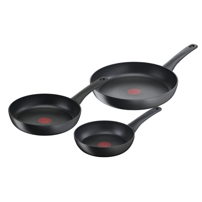 Tefal Ultimate On, Set 3 sartenes de Mango Fijo, 20/24/28 cm, Revestimiento antiadherente, Inducción, Negro