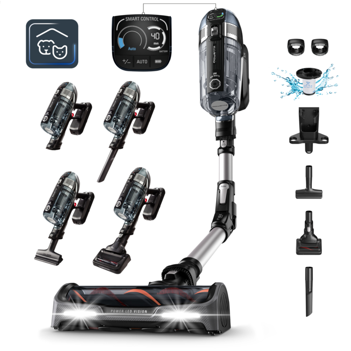 Rowenta X-Force Flex 14.60 Animal Care de Rowenta, Aspiradora sin cable, 200 airwatts, 0,9 L, Pantalla Smart Control, Sistema Flex, Animal Kit