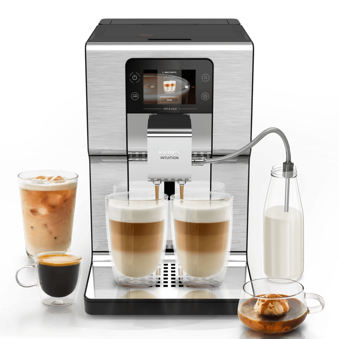 Moulinex Intuition Experience Hot&Cold, Cafetera Superautomática, Pantalla táctil , 30 Recetas, Jarra de leche, Plata