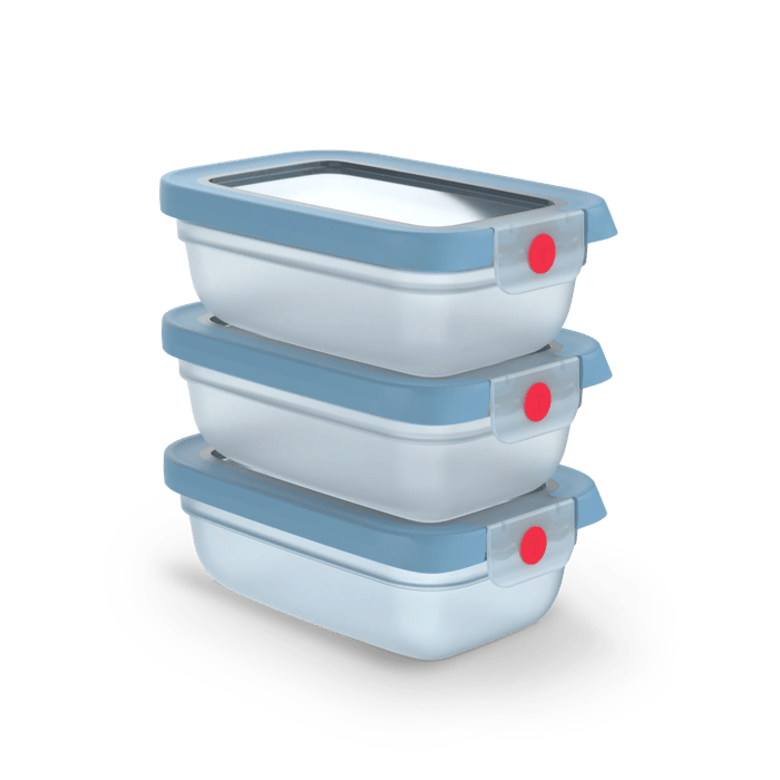 Tefal TEFAL oneClick, Set de 3 piezas apilables, Herméticos, Sistema One-Click, Azul, 3x 0,50 L/17,6 FLOZ