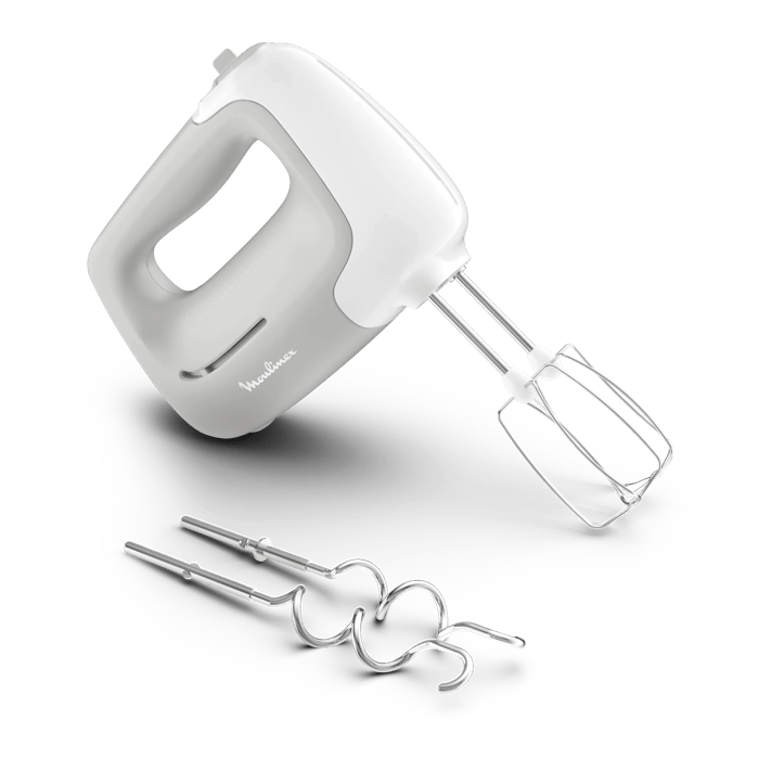 Moulinex Prep'Mix, Batidora de varillas, Amasadora, 450 W, 5 velocidades, 2 varillas, 2 ganchos de amasar, Acero inoxidable, Ergonómica