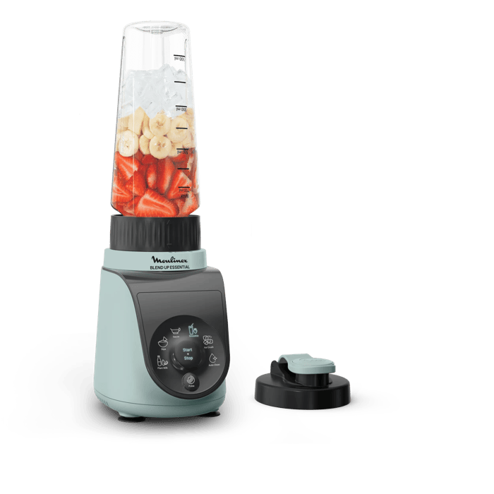 Moulinex Blend Up Essential, Batidora de vaso, 800 W, 6 programas automáticos, botella con tapa para llevar, Eucalipto