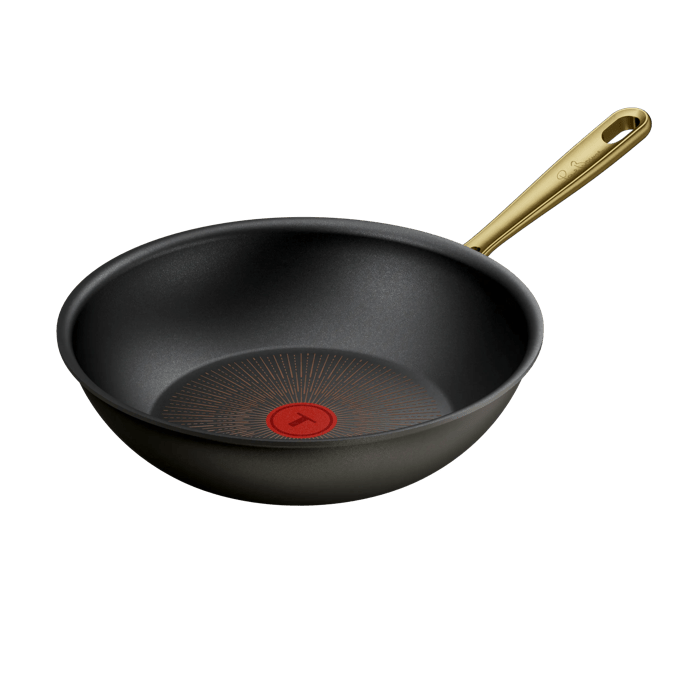 Tefal Tefal x Bocuse, Wok de 28 cm, Aluminio, Revestimiento antiadherente, Apta para horno, Inducción, Mango remachado dorado