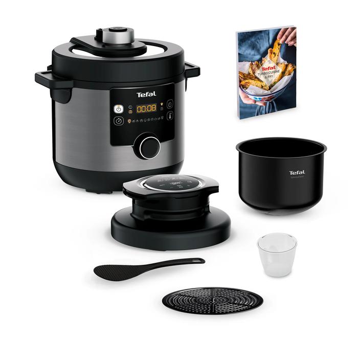 Мултикукър под налягане Tefal Turbo Cuisine & Fry CY778830, 70 kPa, 1200W, 7.6 л, 15 програми, Незалепващо покритие, Поддържане на топлина, Дигитален контрол ...