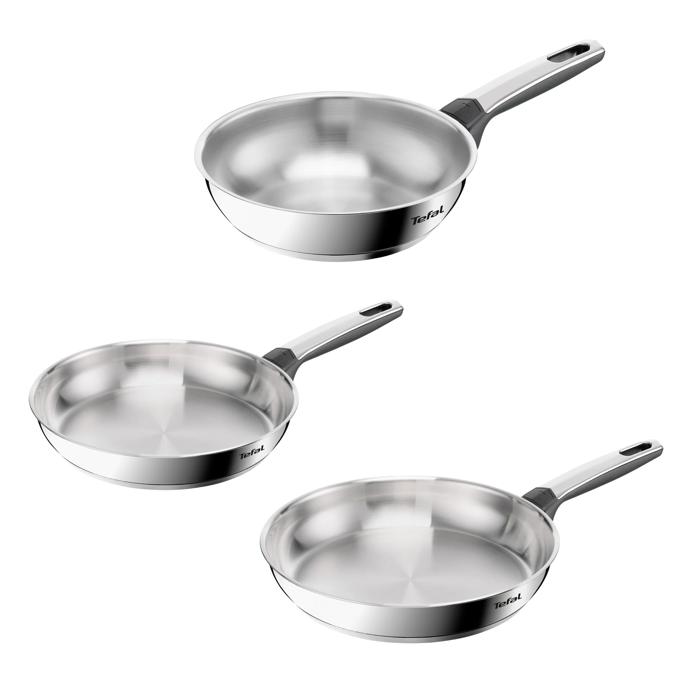 Tefal Emotion+ Set 3 Sartenes 20/24/28 cm, Acero Inoxidable Premium, Garantía 10 años, Inducción