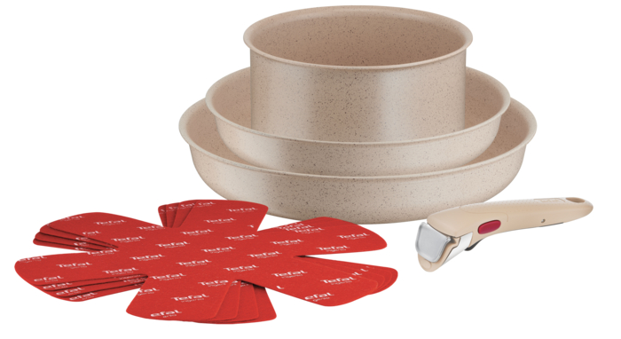 Tefal Ingenio Delight On, Set de cocina de 8 piezas, Mango extraíble, Apilable, Revestimiento antiadherente, Inducción
