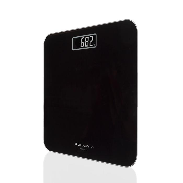 Rowenta Premiss de Rowenta, Báscula de baño,  Pantalla LCD de fácil lectura, 160 kg de capacidad, Negro