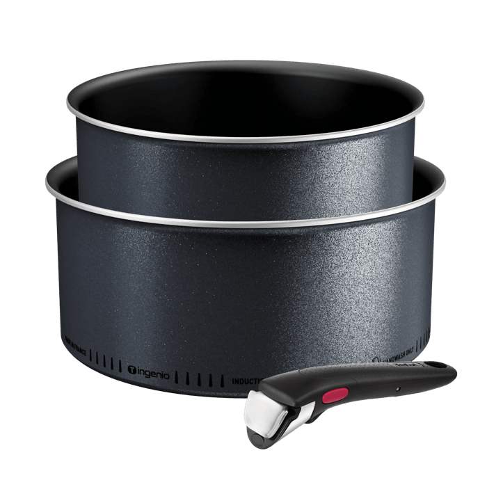 Tefal Ingenio So'Light, Set de 3 piezas, Cazos 18/20 cm, Mango extraíble, Tecnología Light Tech, Revestimiento Antiadherente de Titanio