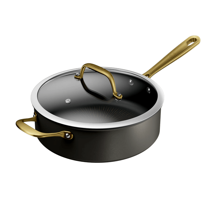 Tefal Tefal x Bocuse, Sartén guisera de 26 cm, Tapa de vidrio, Aluminio, Revestimiento antiadherente, Apta para horno, Inducción, Mango remachado dorado