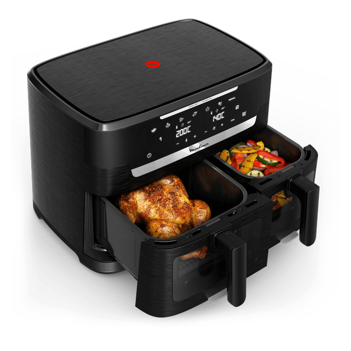 MOULINEX Ever Fry XXL Dual Freidora de aire doble cesta Tecnología por infrarrojos Sistema Genius Capacidad familiar 11L Cocción sincronizada Negro