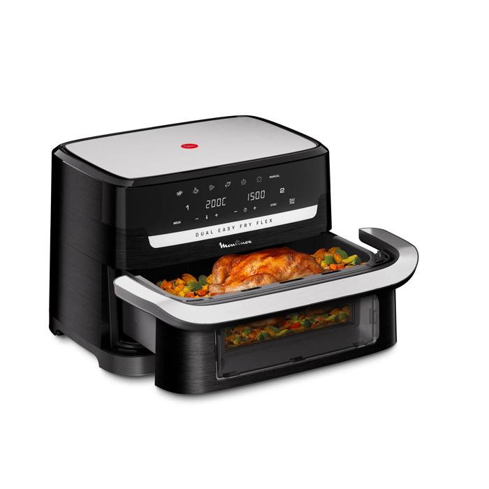 Moulinex Dual Easy Fry Flex, Freidora de Aire con Separador FlexCook, 9 L, 7 programas, Hasta 8 personas, Negro
