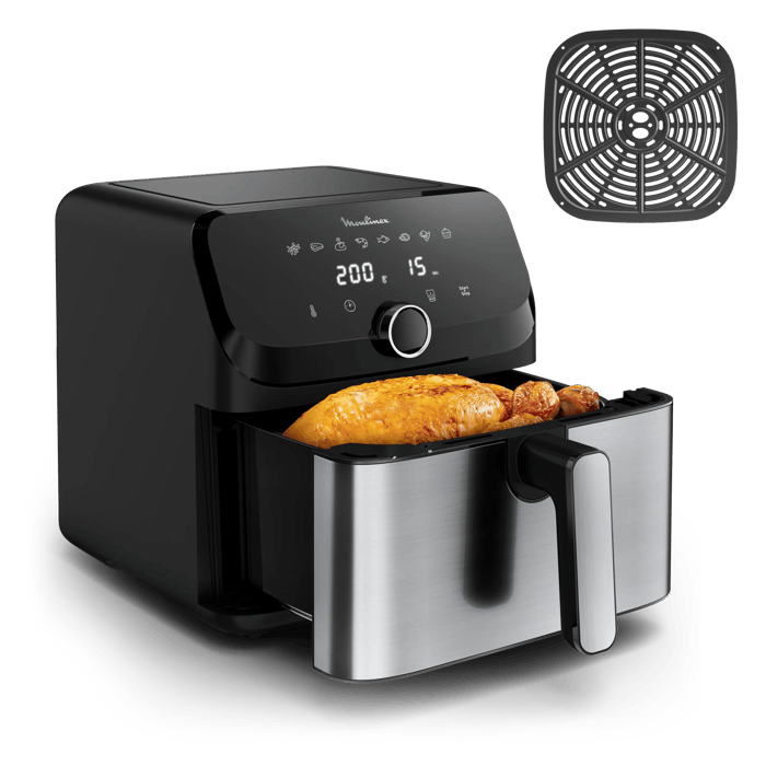 Moulinex Easy Fry Mega  Friggitrice Ad Aria  Capacità Extra Large 7 5L2Kg  8 Programmi Preimpostati  Acciaio Inossidabile